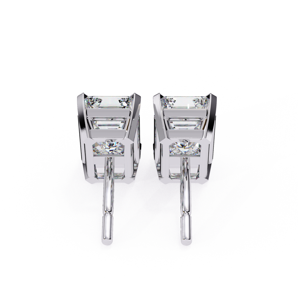 Premium white gold Emerald cut diamond stud earrings
