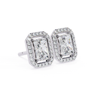 Radiant cut diamond halo stud earrings in White Gold