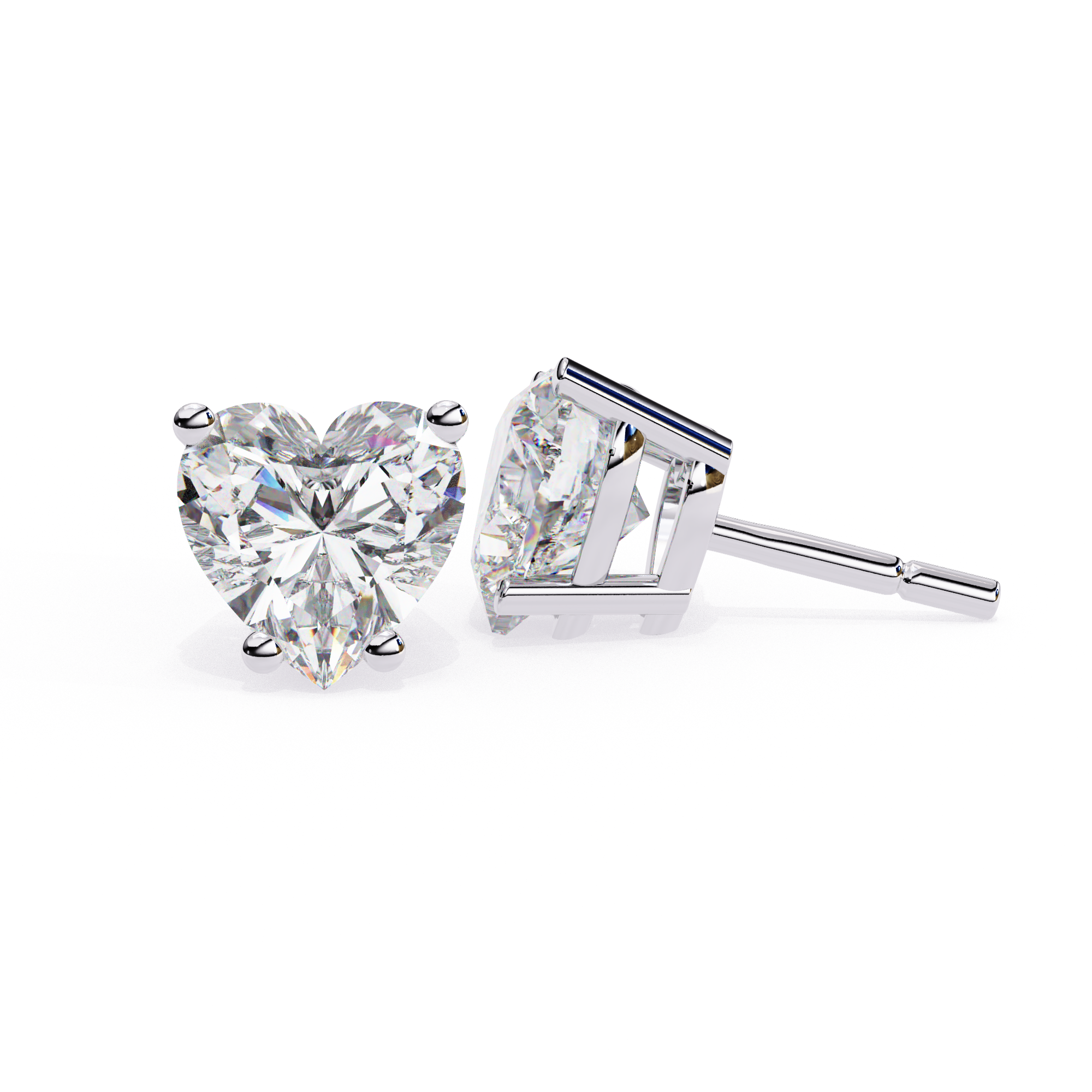 Heart cut diamond stud earrings White gold