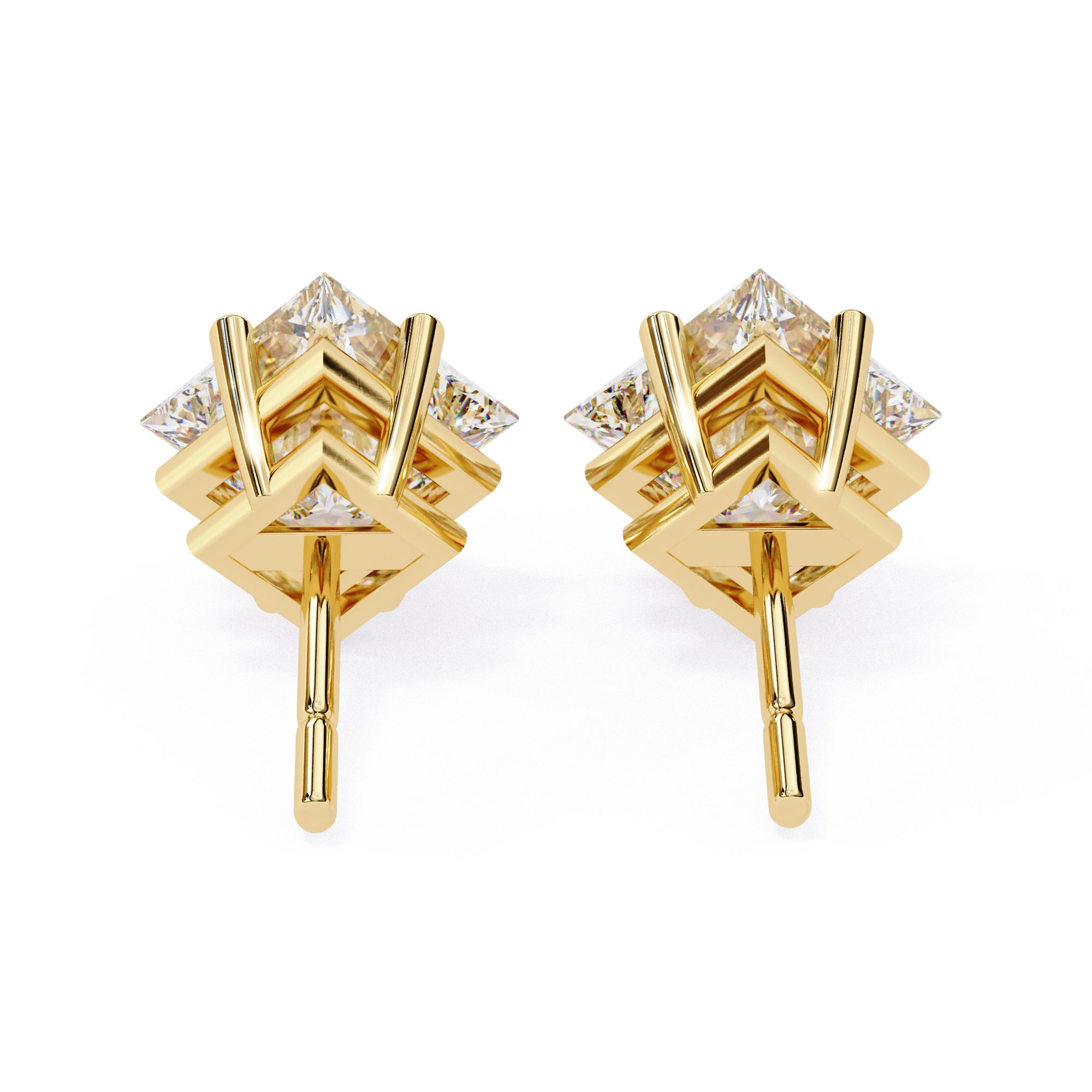 Premium gold princess cut diamond stud earrings