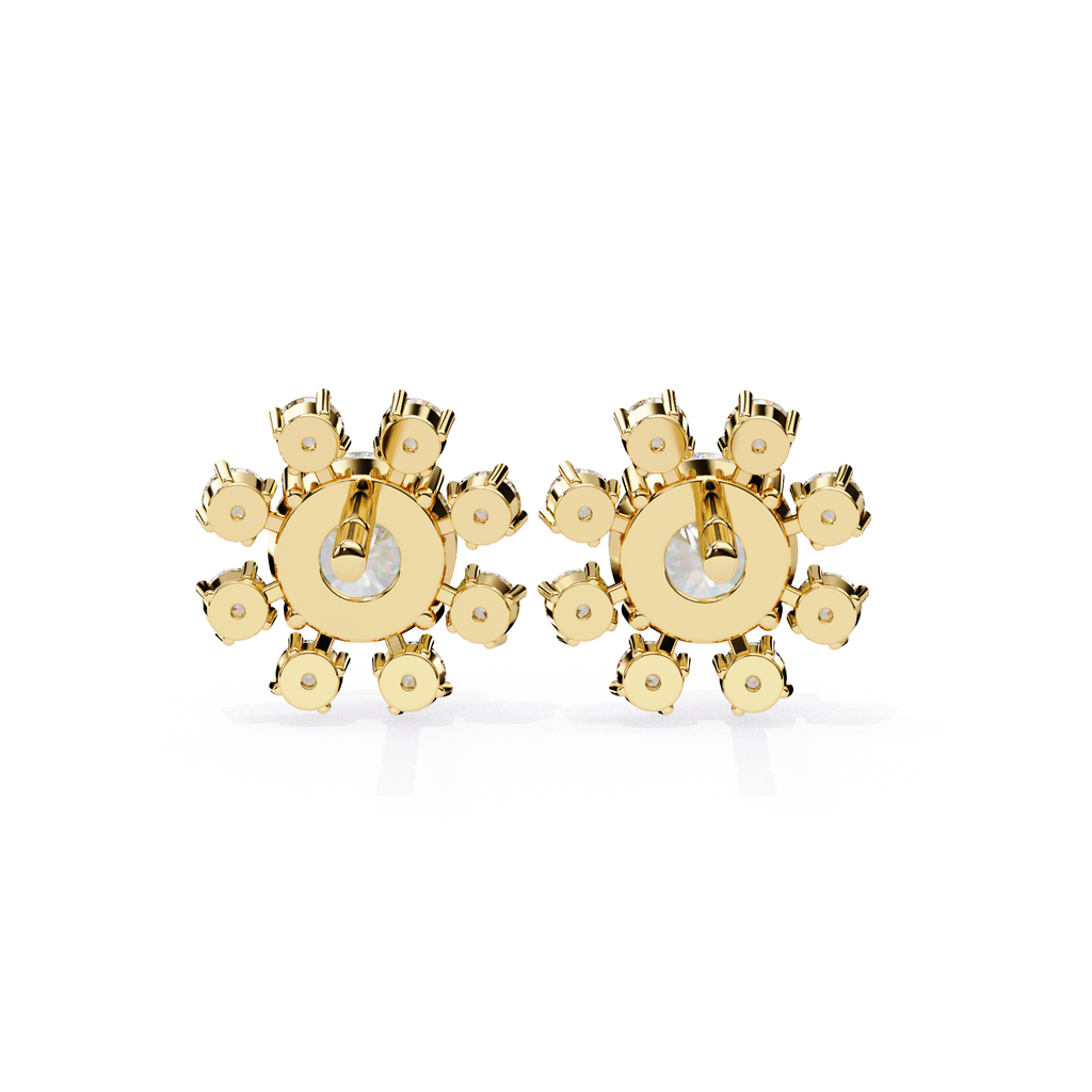 Luxury diamond sunburst stud earrings gold 