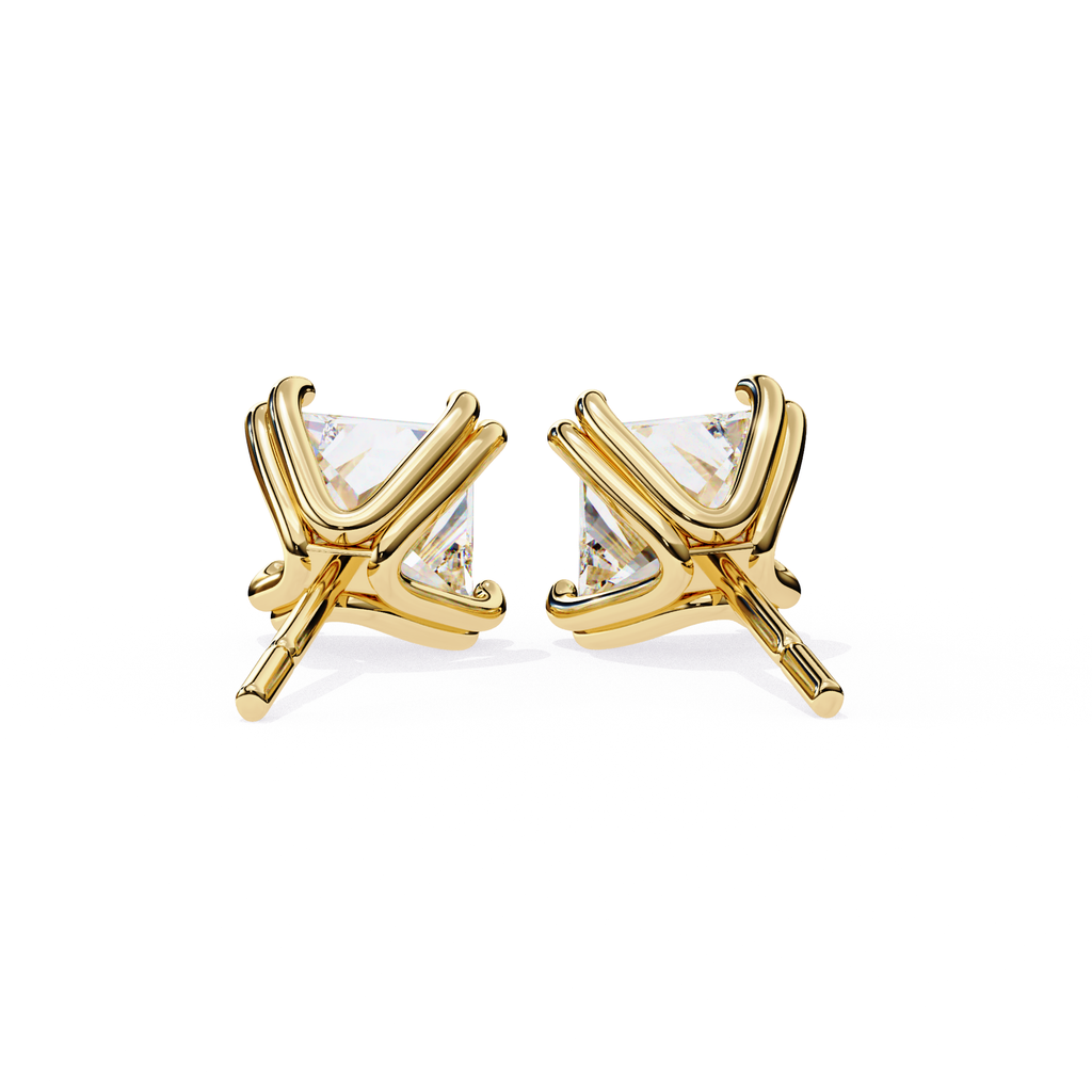 Premium gold princess cut diamond stud earrings