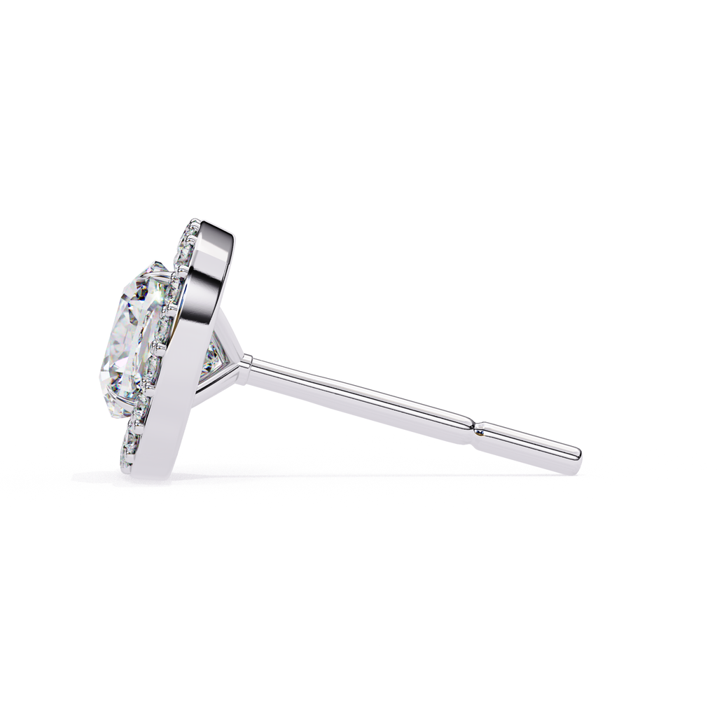 Cushion cut diamond halo stud earrings