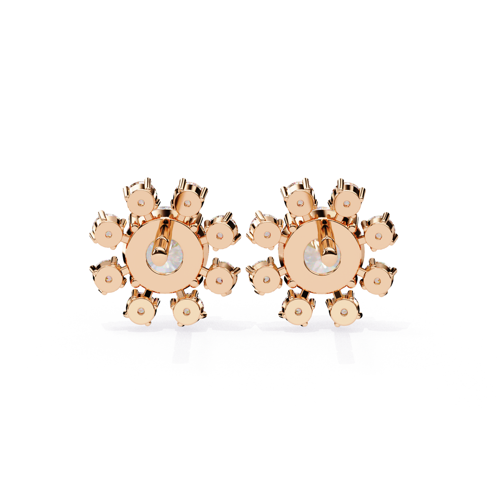 Luxury diamond sunburst stud earrings Rose Gold