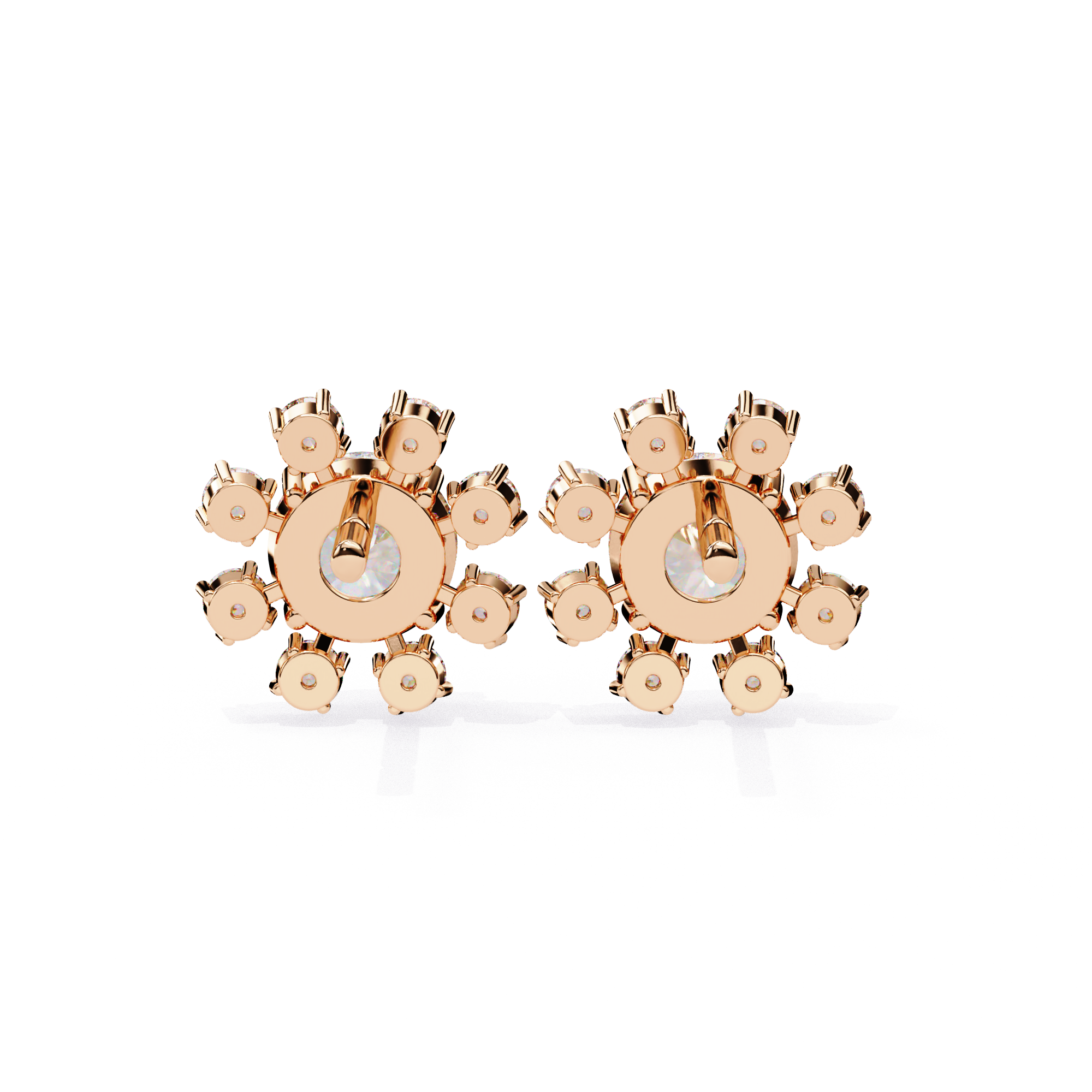 Luxury diamond sunburst stud earrings Rose Gold