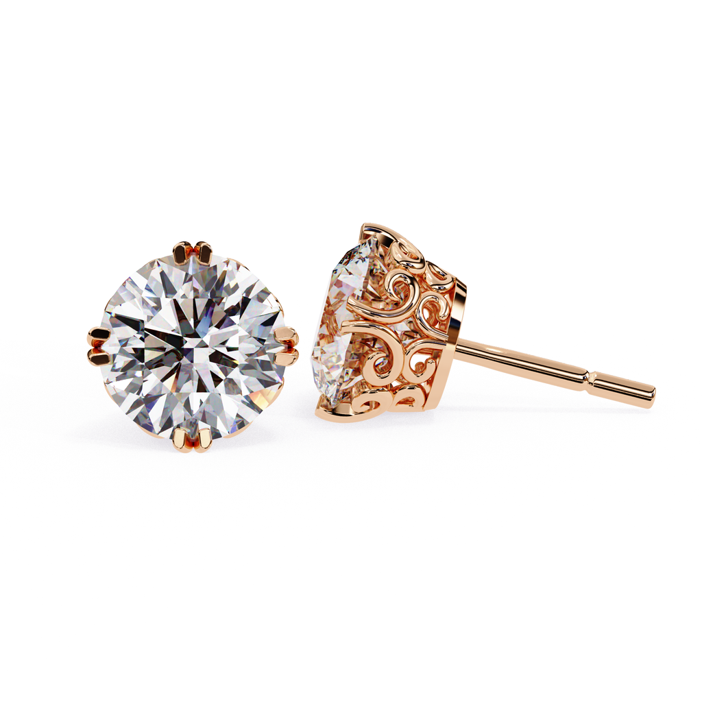Round cut diamond stud earrings in Rose Gold