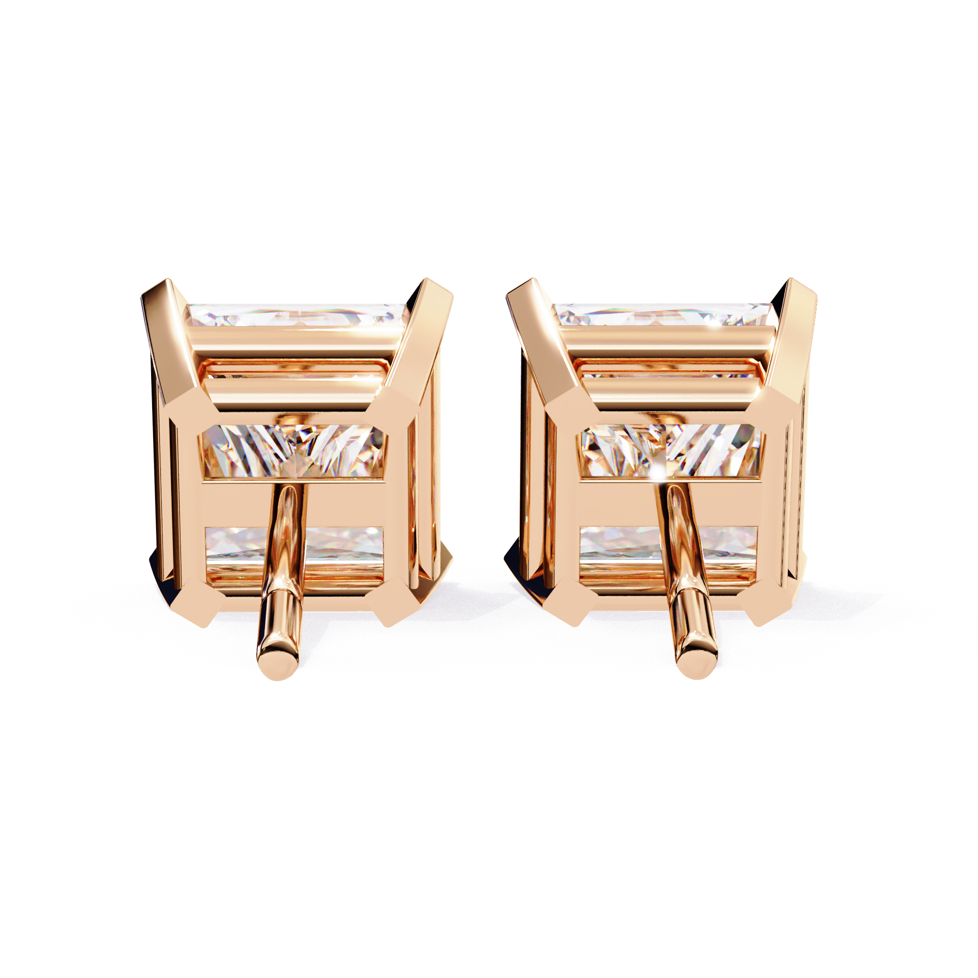 Premium rose gold princess cut diamond stud earrings