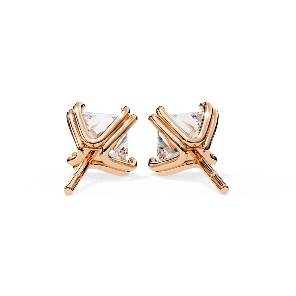 Premium rose gold princess cut diamond stud earrings