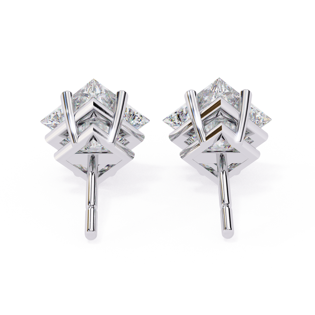 Premium white gold princess cut diamond stud earrings