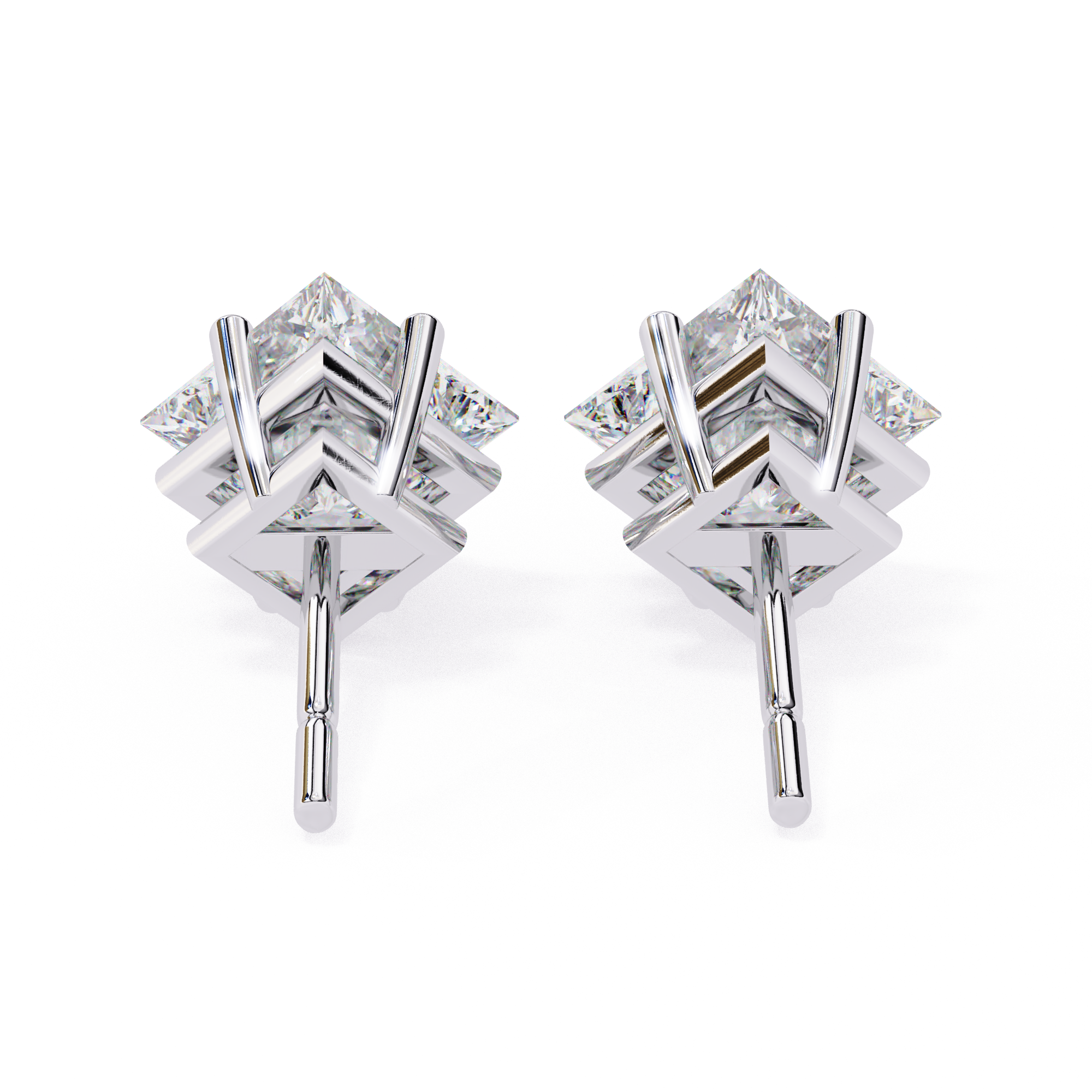 Premium white gold princess cut diamond stud earrings