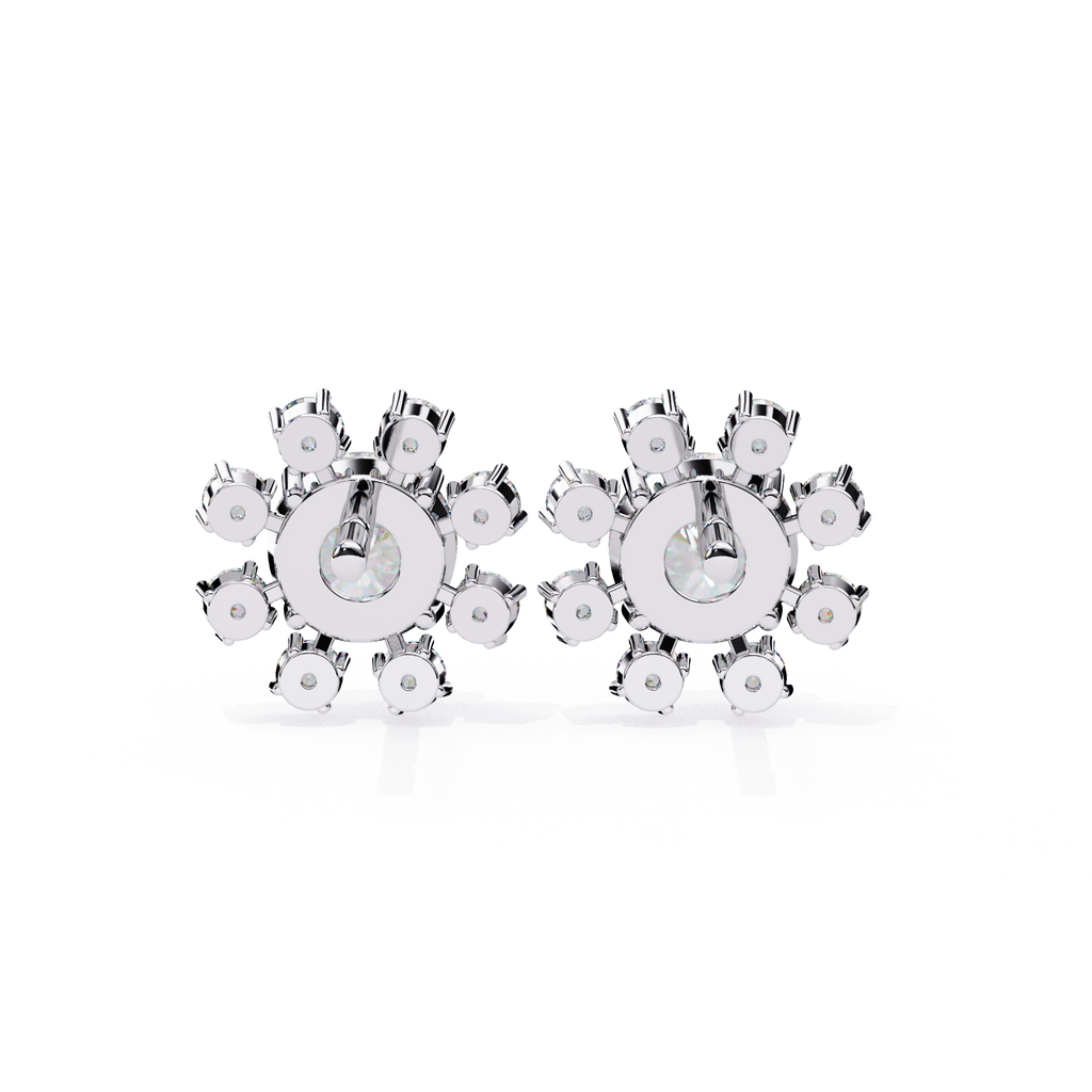 Luxury diamond sunburst stud earrings White Gold