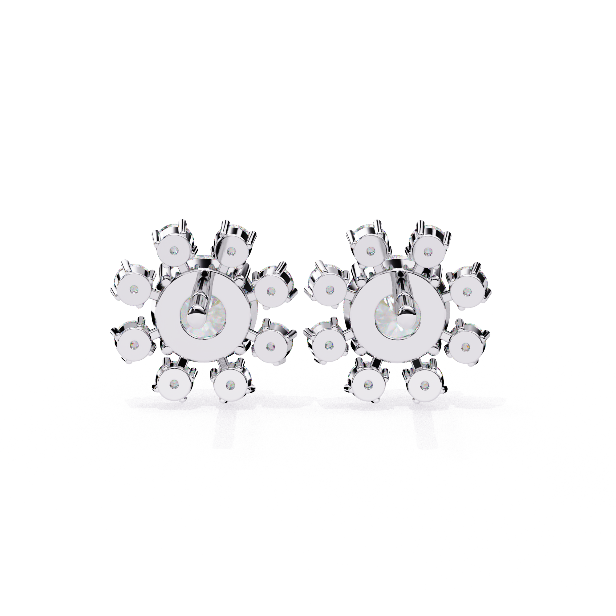 Luxury diamond sunburst stud earrings White Gold