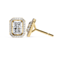 Minimal Radiant cut diamond halo stud earrings everyday wear