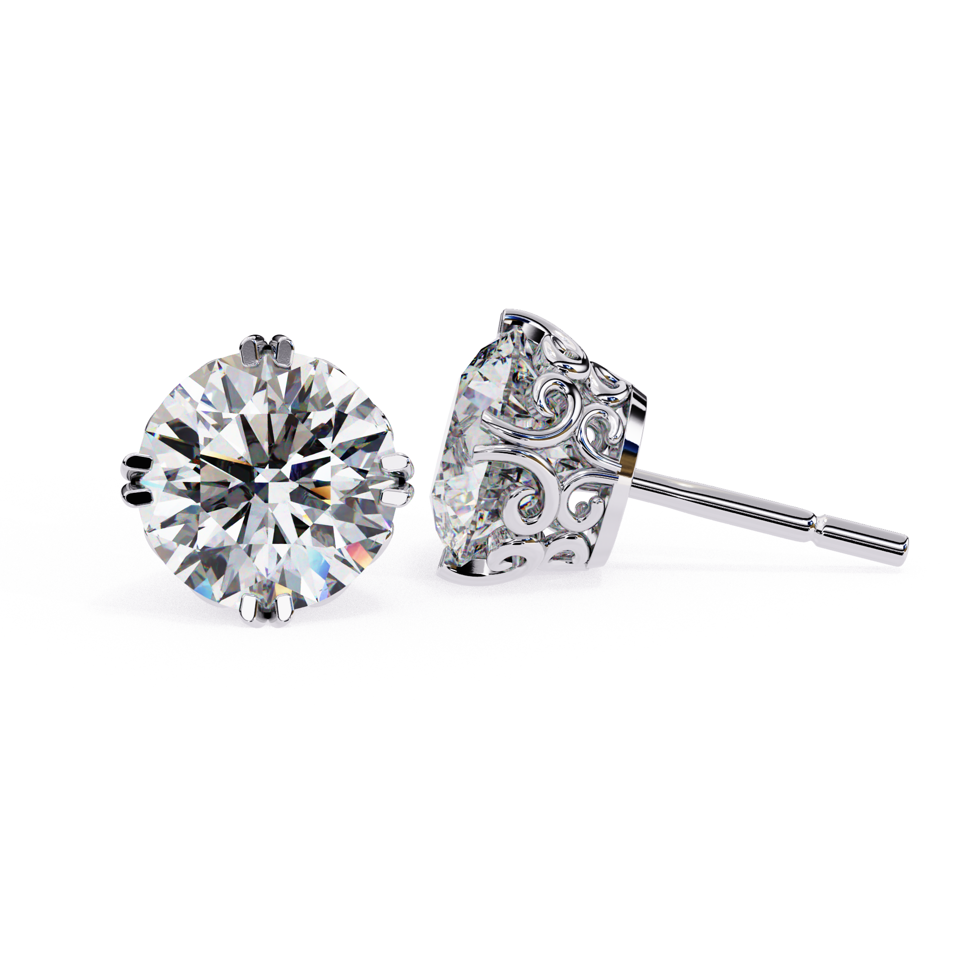 Round cut diamond stud earrings in White Gold