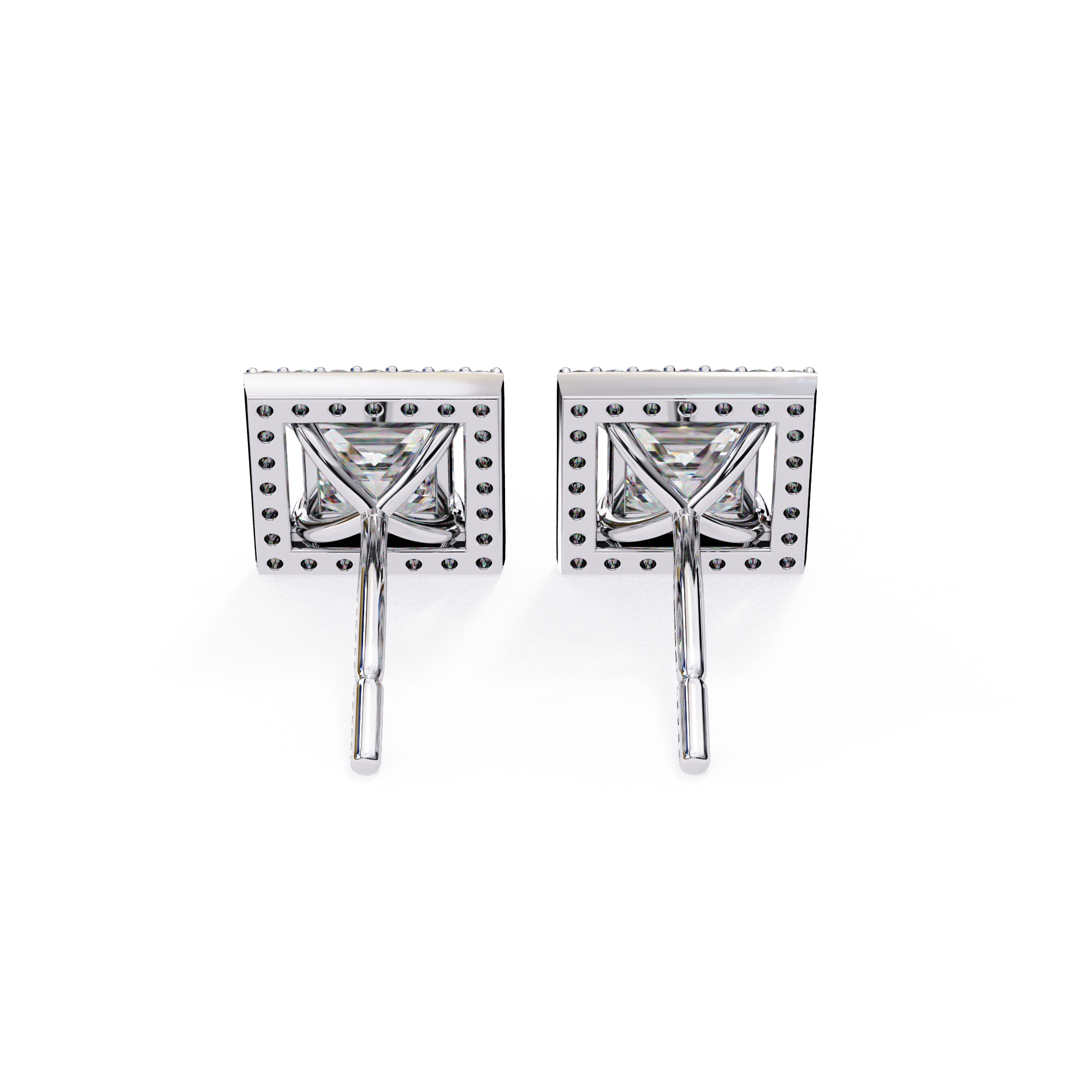 Premium white gold princess cut halo diamond stud earrings