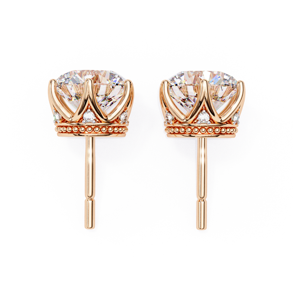 Designer crown style diamond stud earrings for women