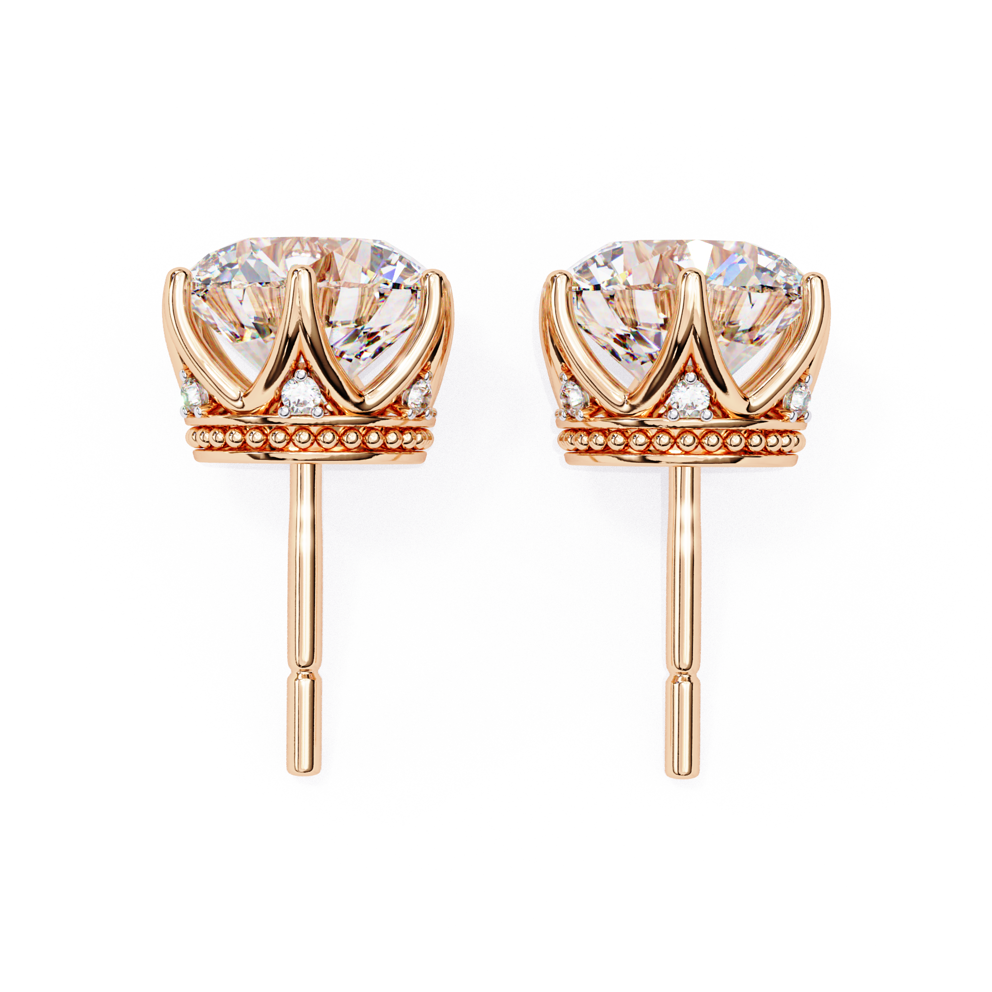 Designer crown style diamond stud earrings for women