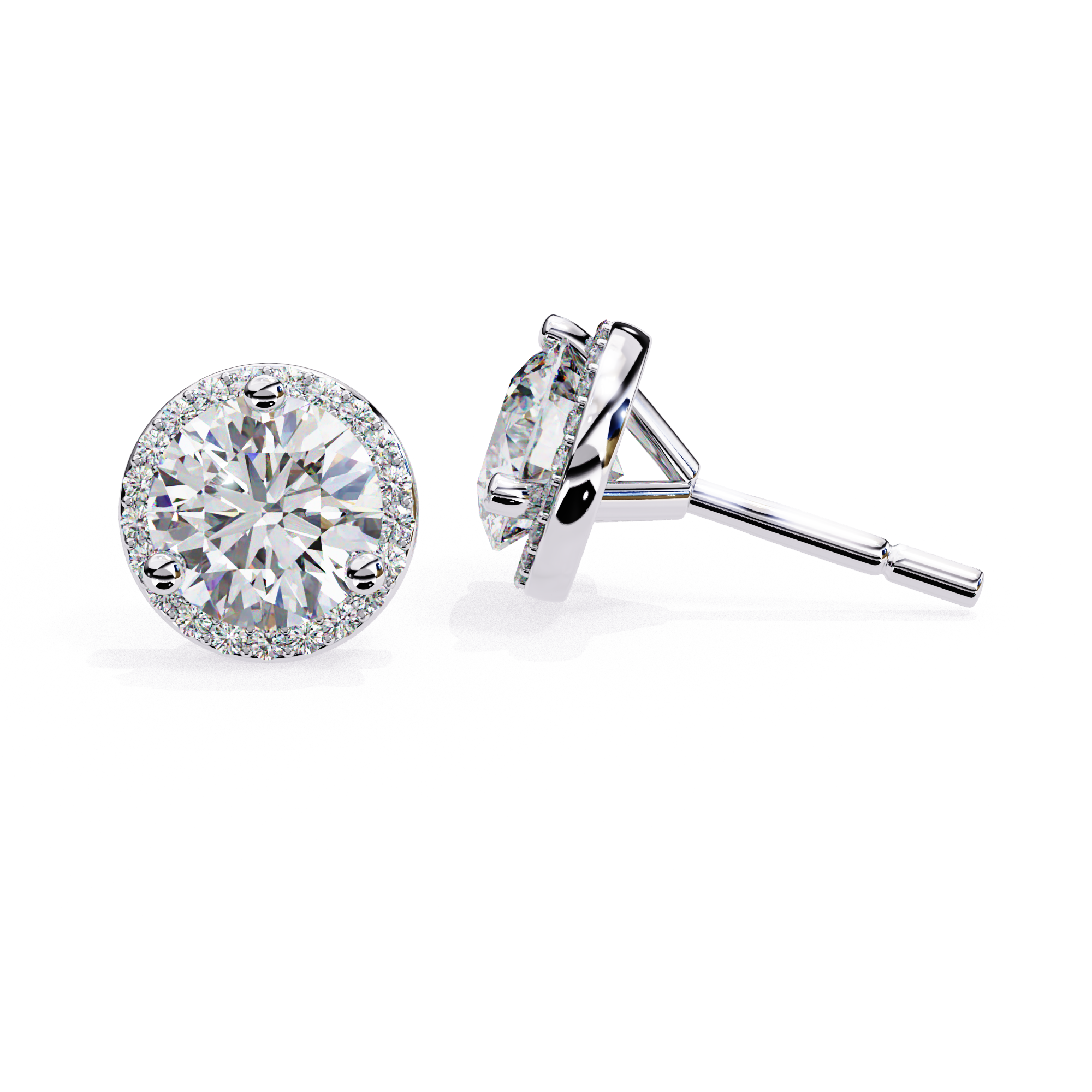 Round halo diamond stud earrings in White Gold