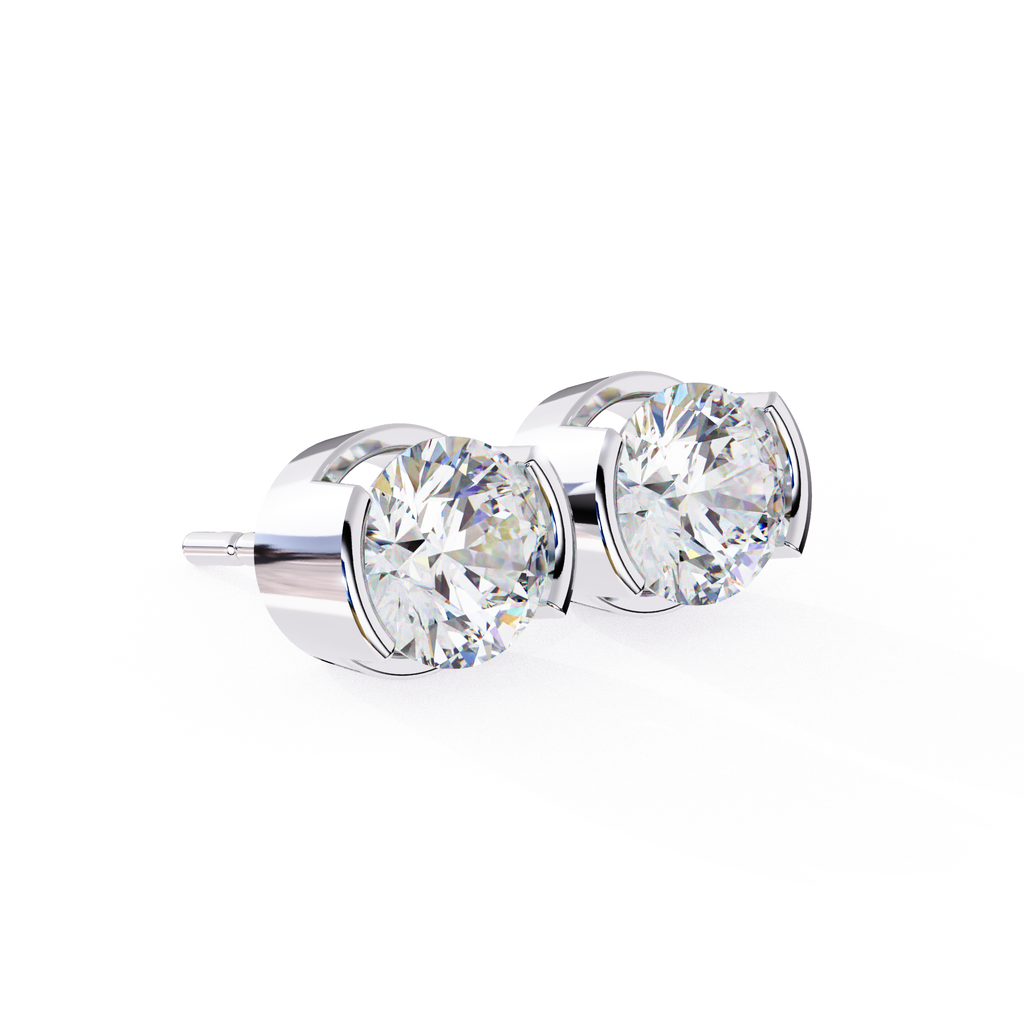 Geometric half bezel diamond stud earrings
