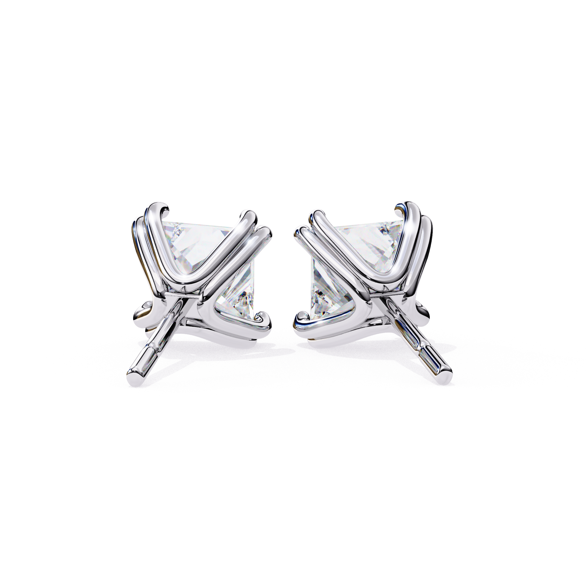 Premium white gold princess cut diamond stud earrings