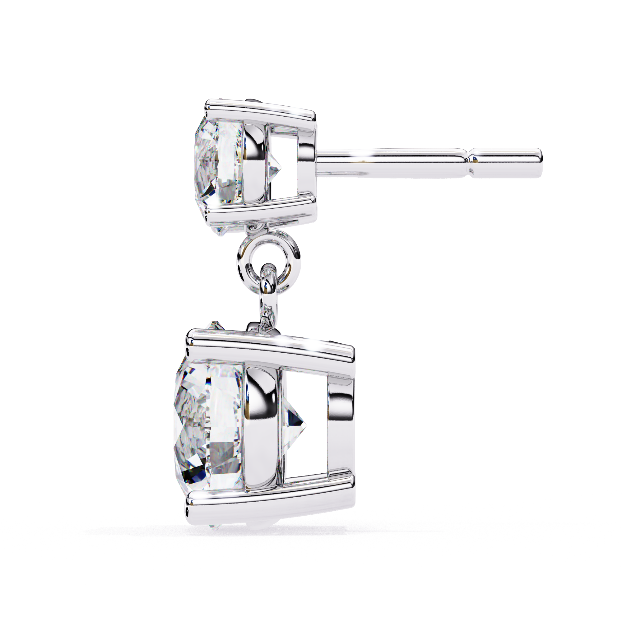 Designer round diamond drop earrings in White Gold