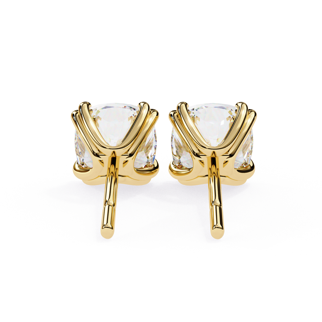 Premium gold cushion cut diamond stud earrings