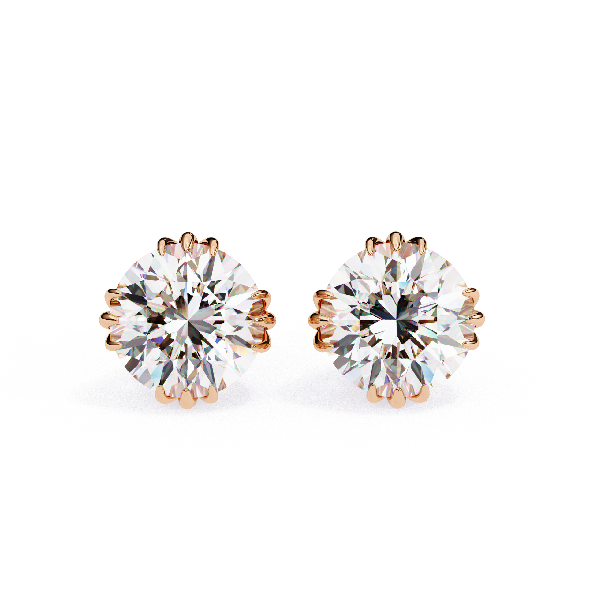 Round cut diamond stud earrings in Rose Gold