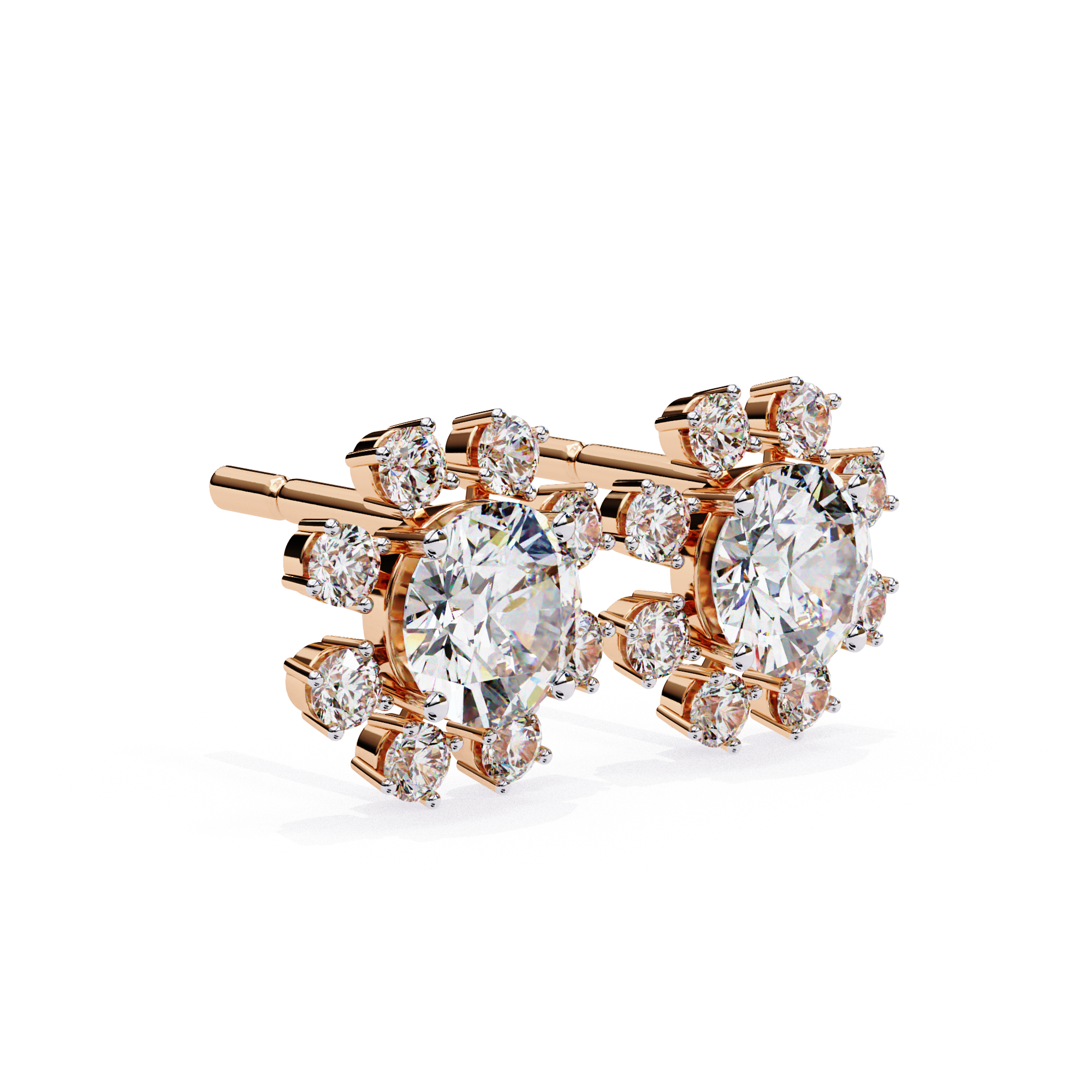 Round brilliant diamond floral stud earrings