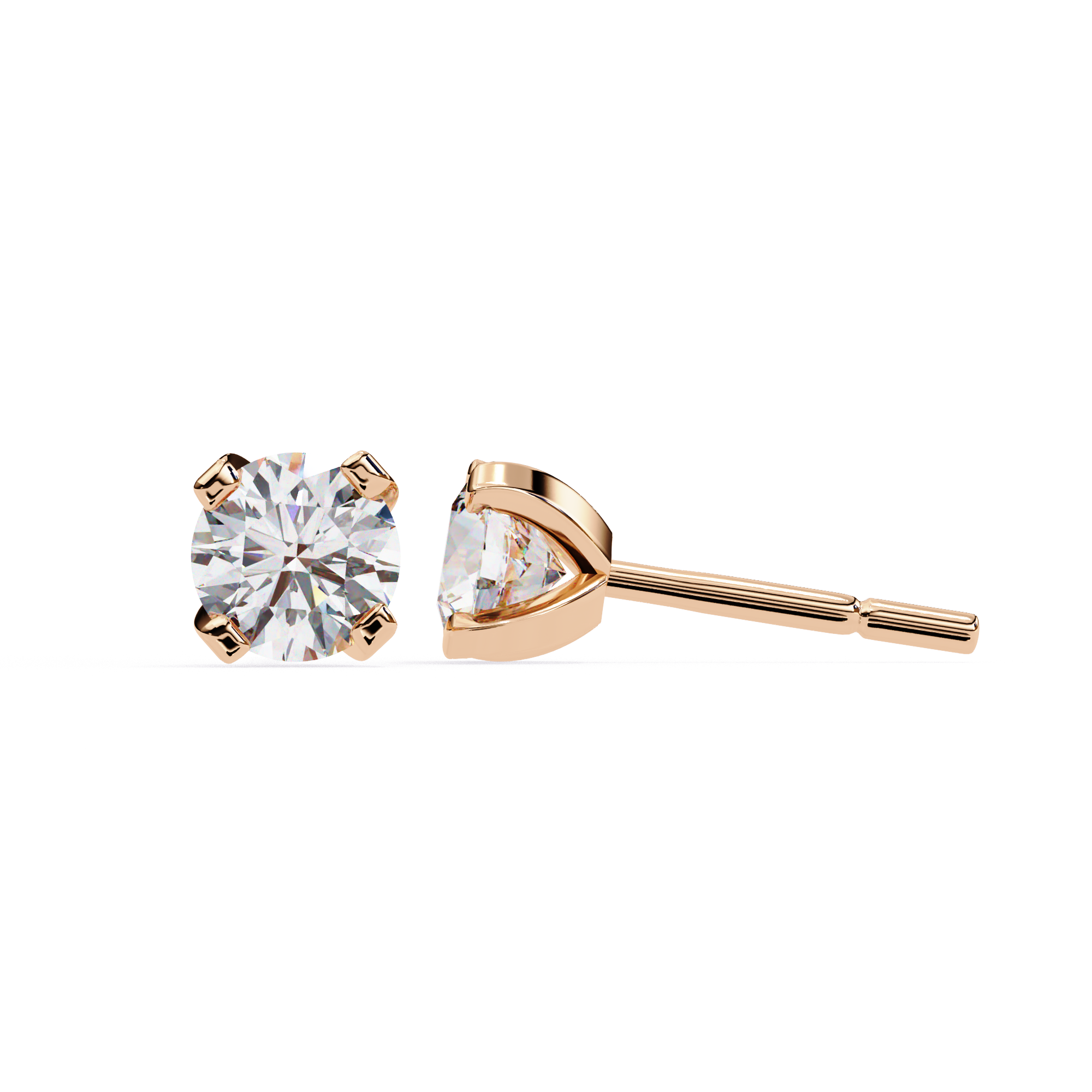Round cut diamond stud earrings in Rose Gold