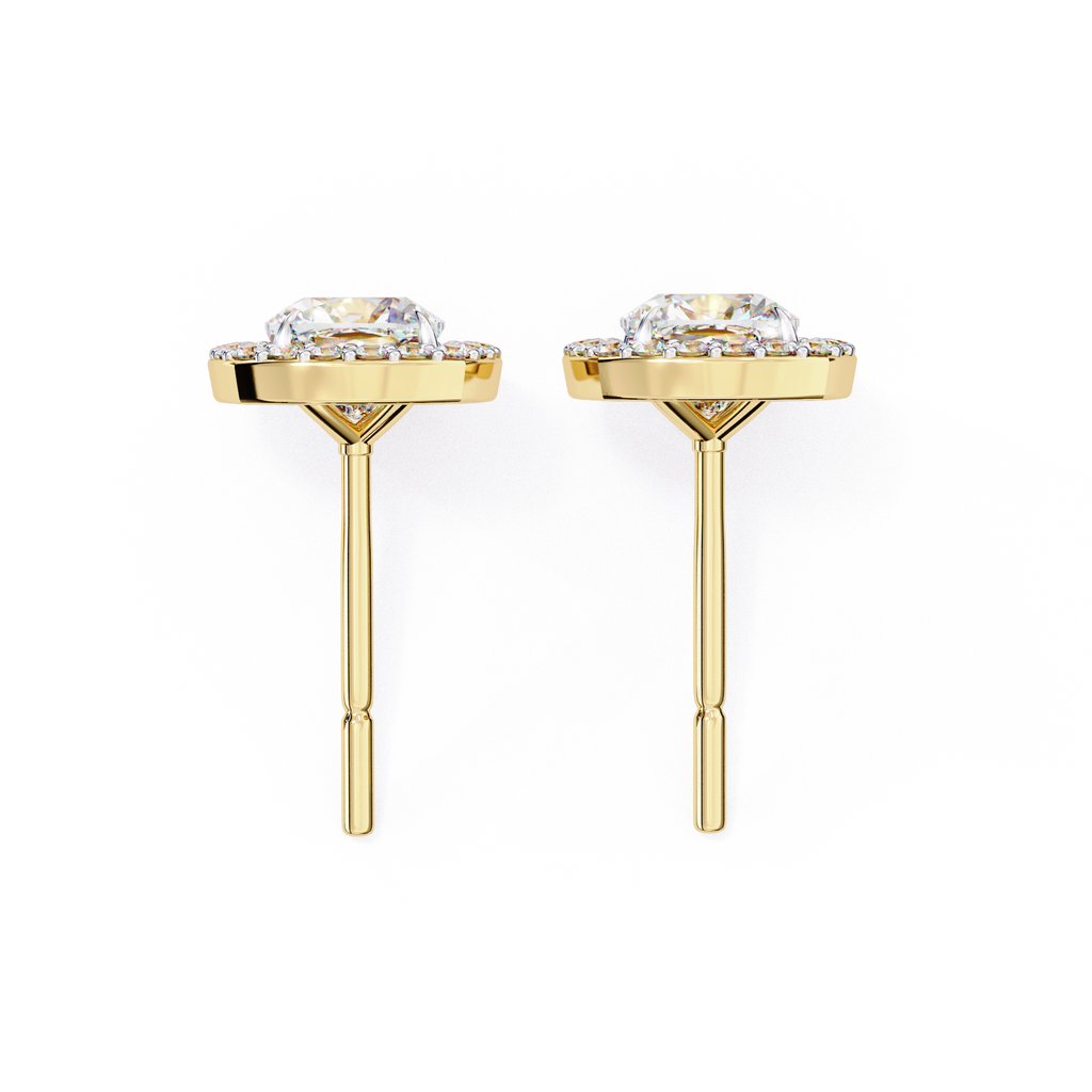Designer square diamond halo stud earrings