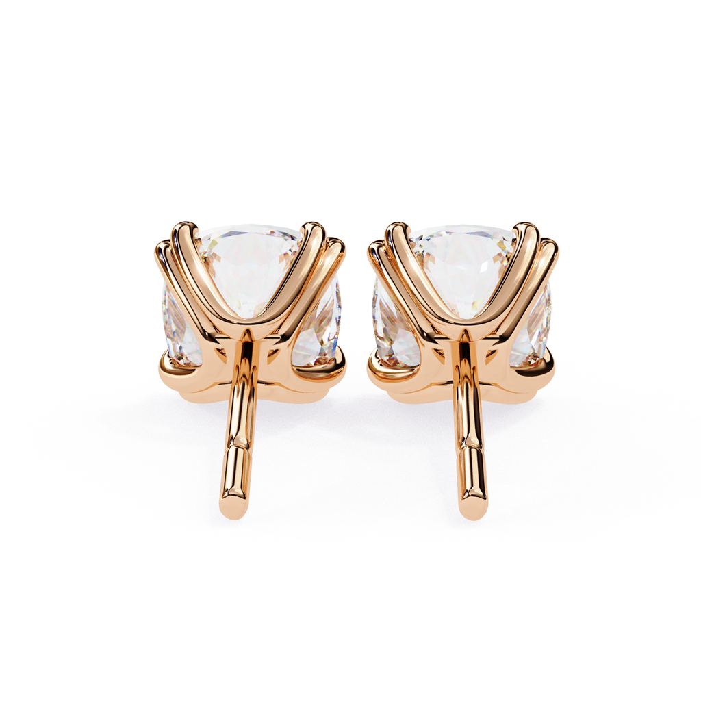 Premium rose gold cushion cut diamond stud earrings