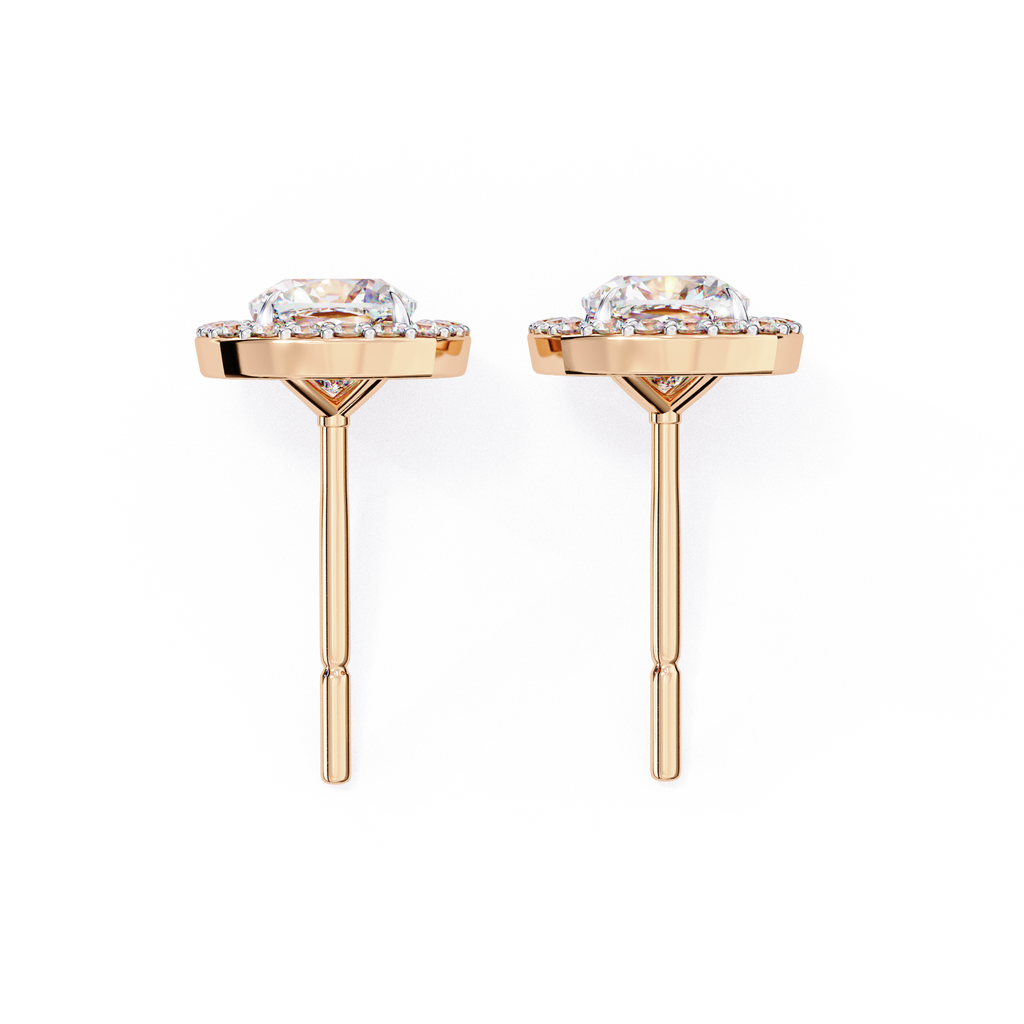 Designer square diamond halo stud earrings