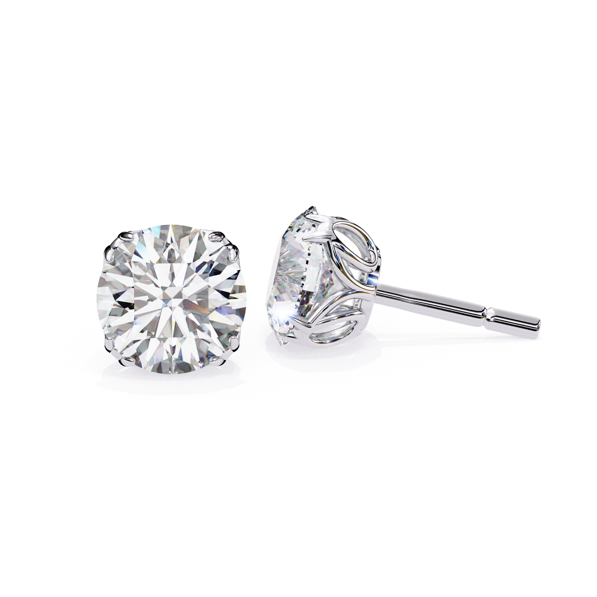 Round cut diamond stud earrings in White Gold