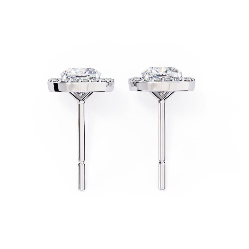 Designer square diamond halo stud earrings