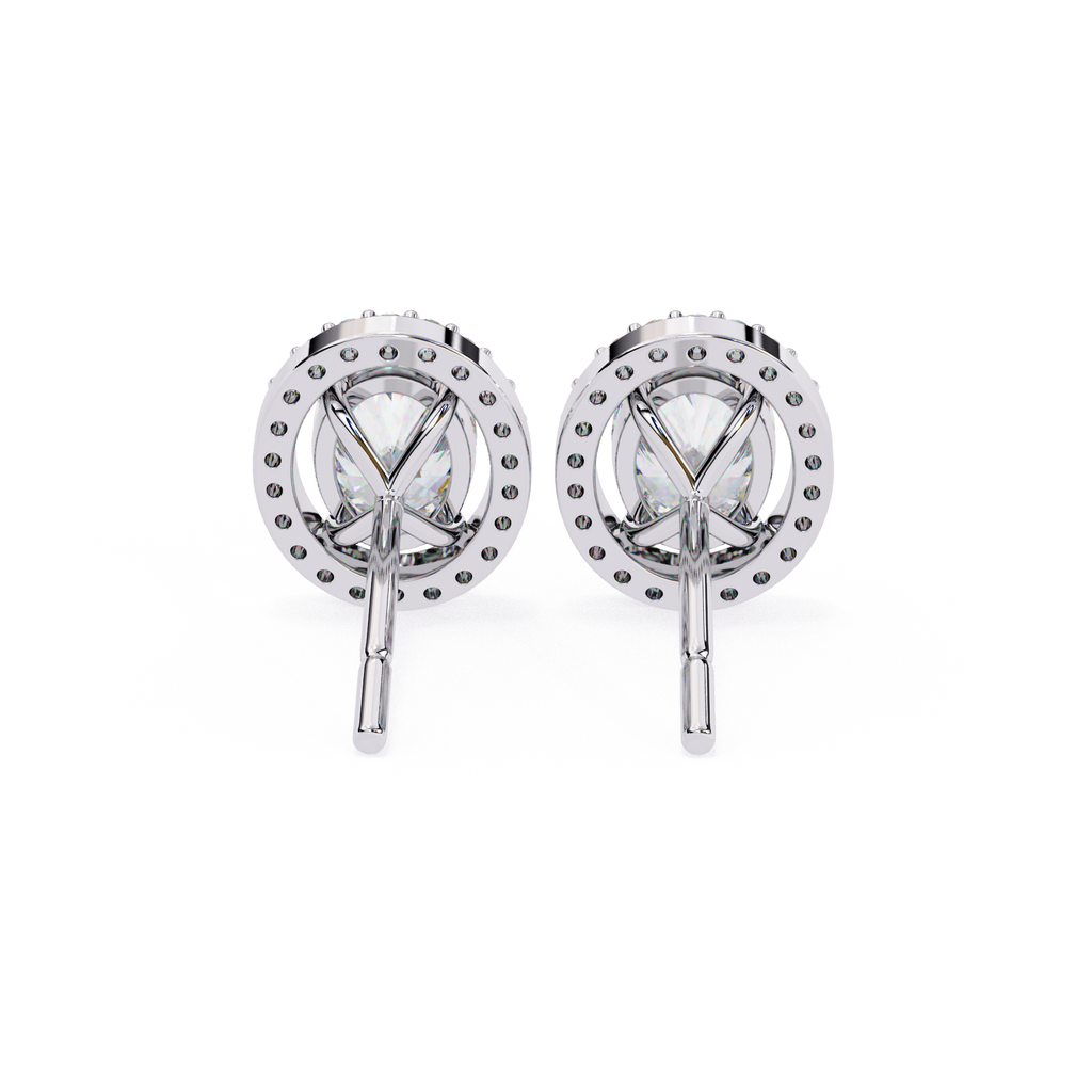 Premium white gold Oval shaped halo diamond stud earrings