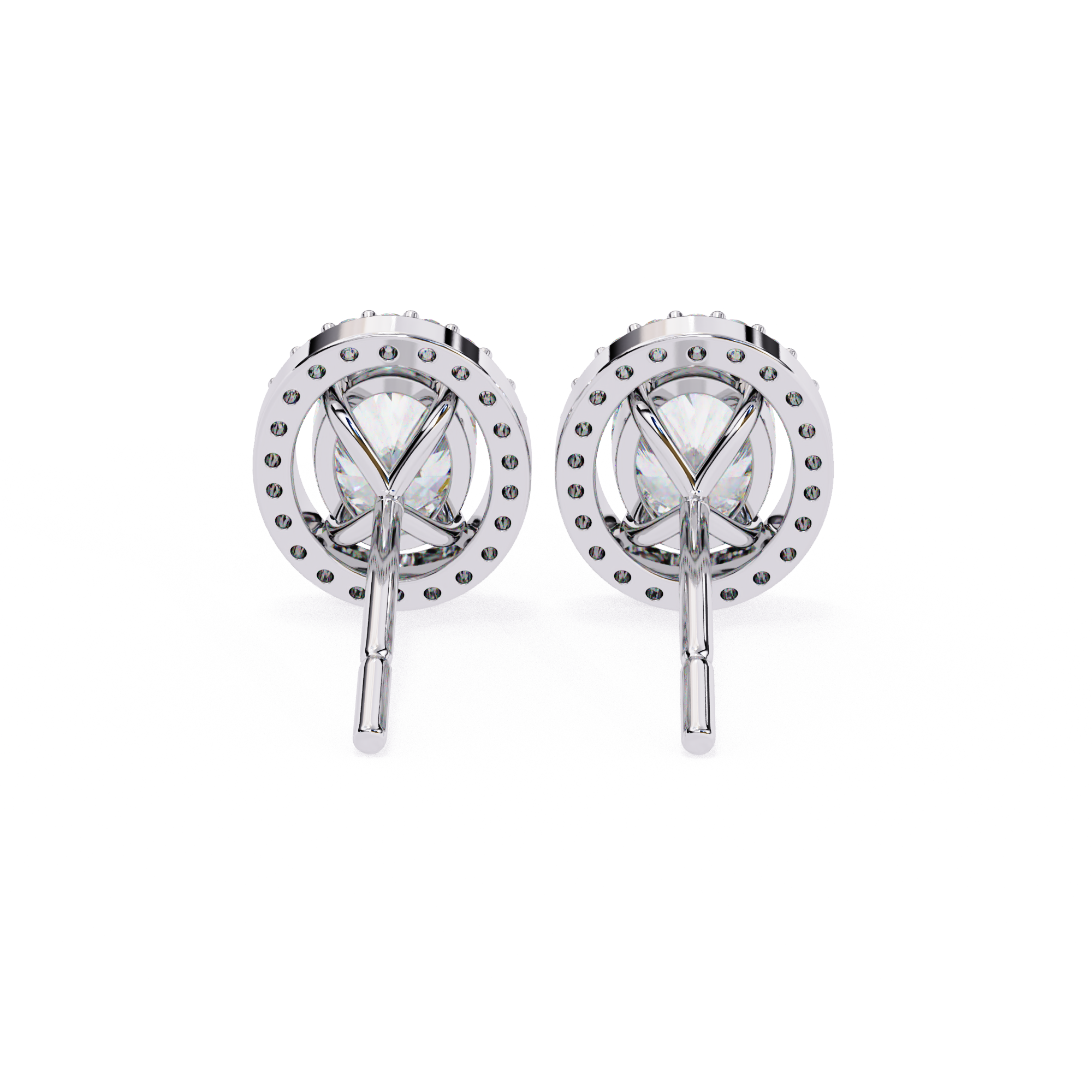 Premium white gold Oval shaped halo diamond stud earrings