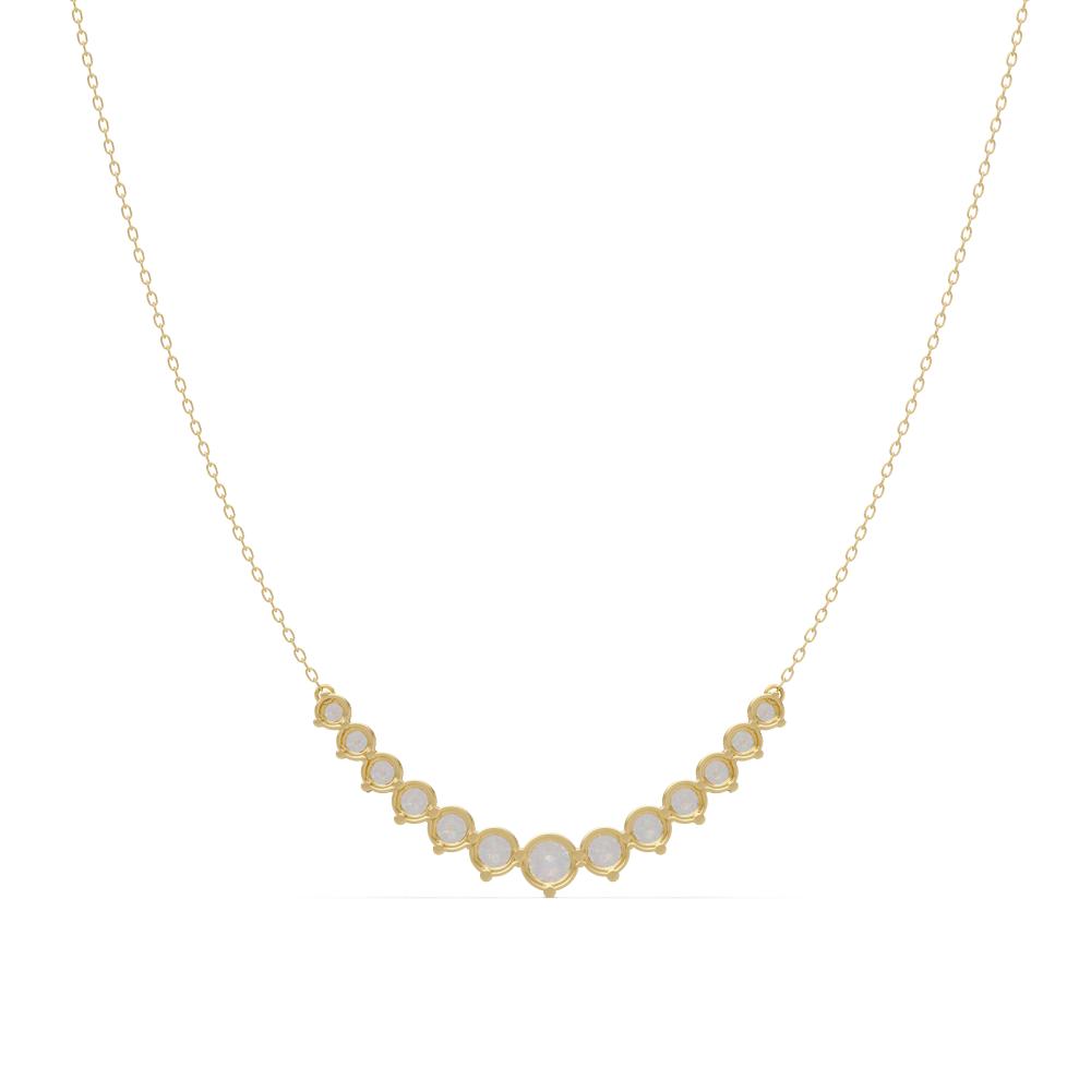 Gold necklace with small round diamonds on a white background