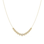 Gold necklace with small round diamonds on a white background