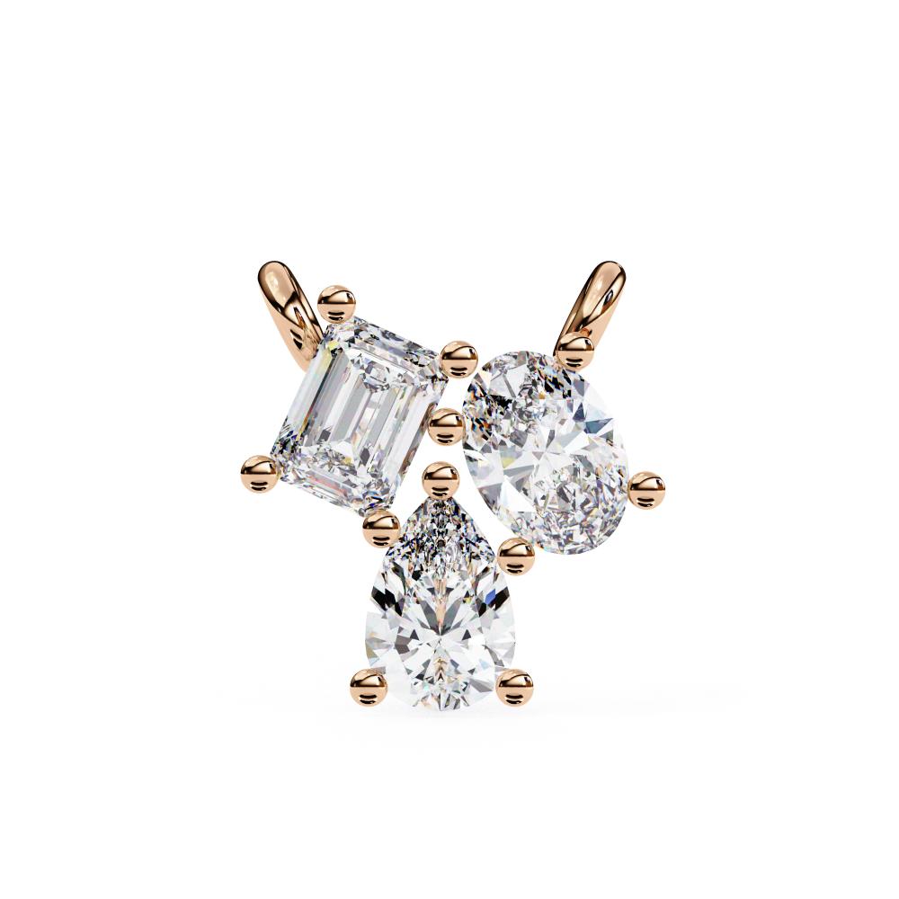 Diamond pendant with rose gold setting on a white background