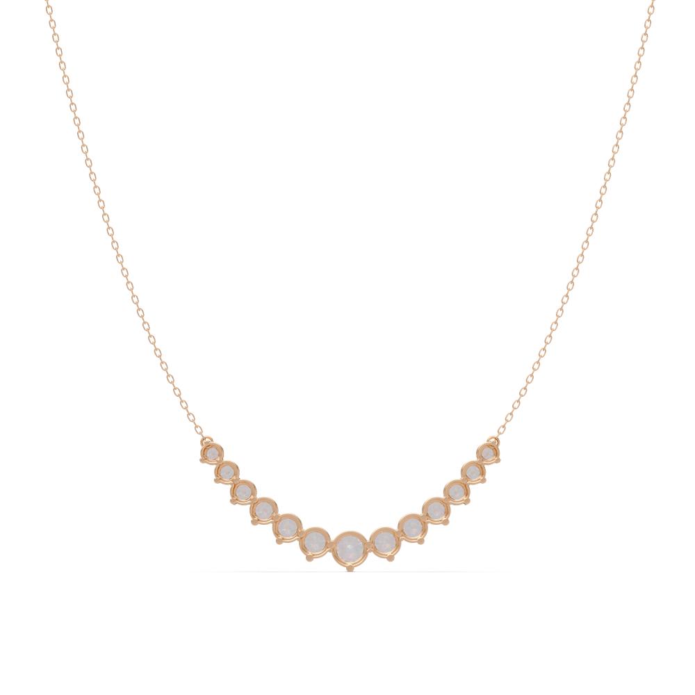 Rose Gold necklace with small round diamonds on a white background