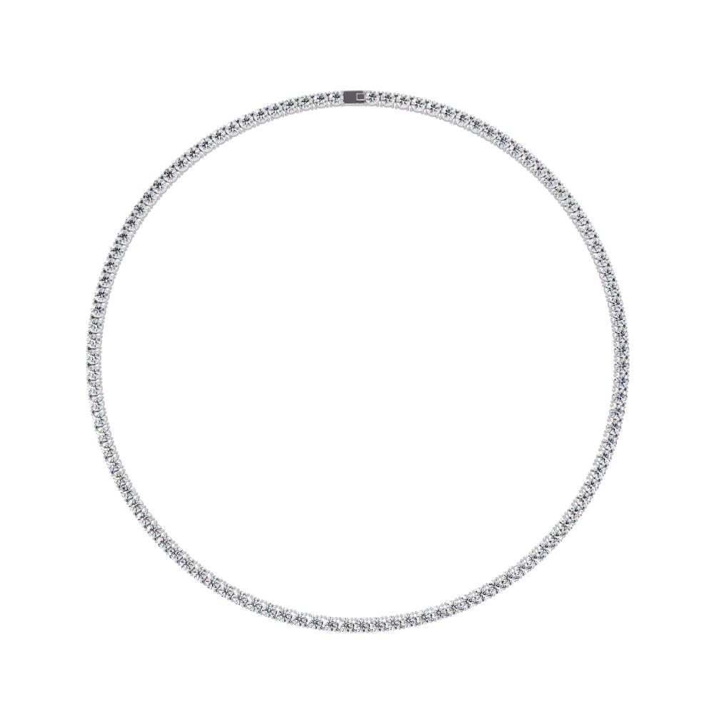 Silver necklace with small diamonds on a white background