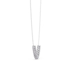 Silver necklace with a diamond pendant on a white background