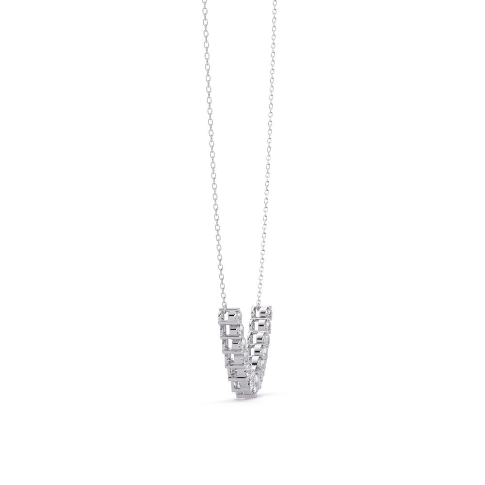 Silver necklace with a diamond pendant on a white background
