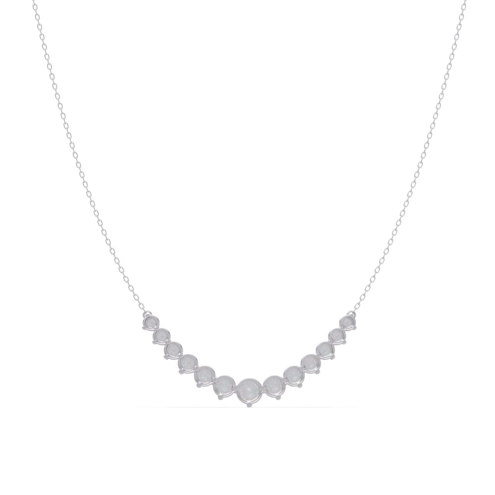 Silver necklace with round-shaped diamond pendant on a white background