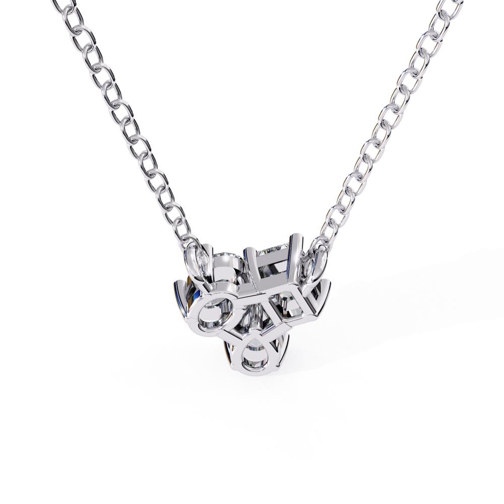 Silver necklace with a detailed pendant on a white background