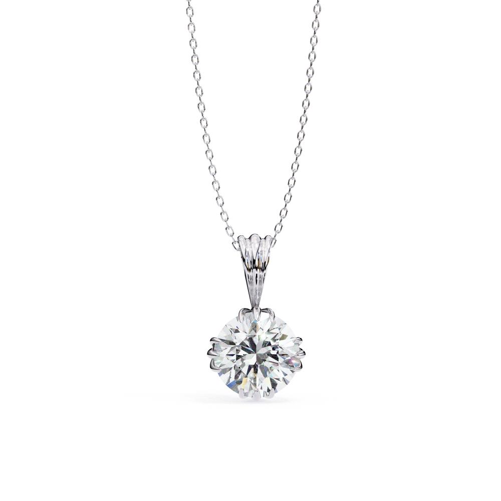 Round diamond solitaire pendant in white gold