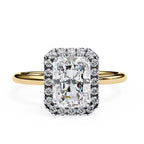 Round Brilliant Halo Radiant-Cut Diamond Ring in Gold