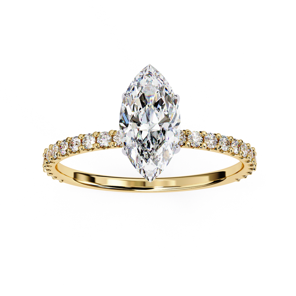 Bridal diamond ring with Marquise cut and pavé band detail