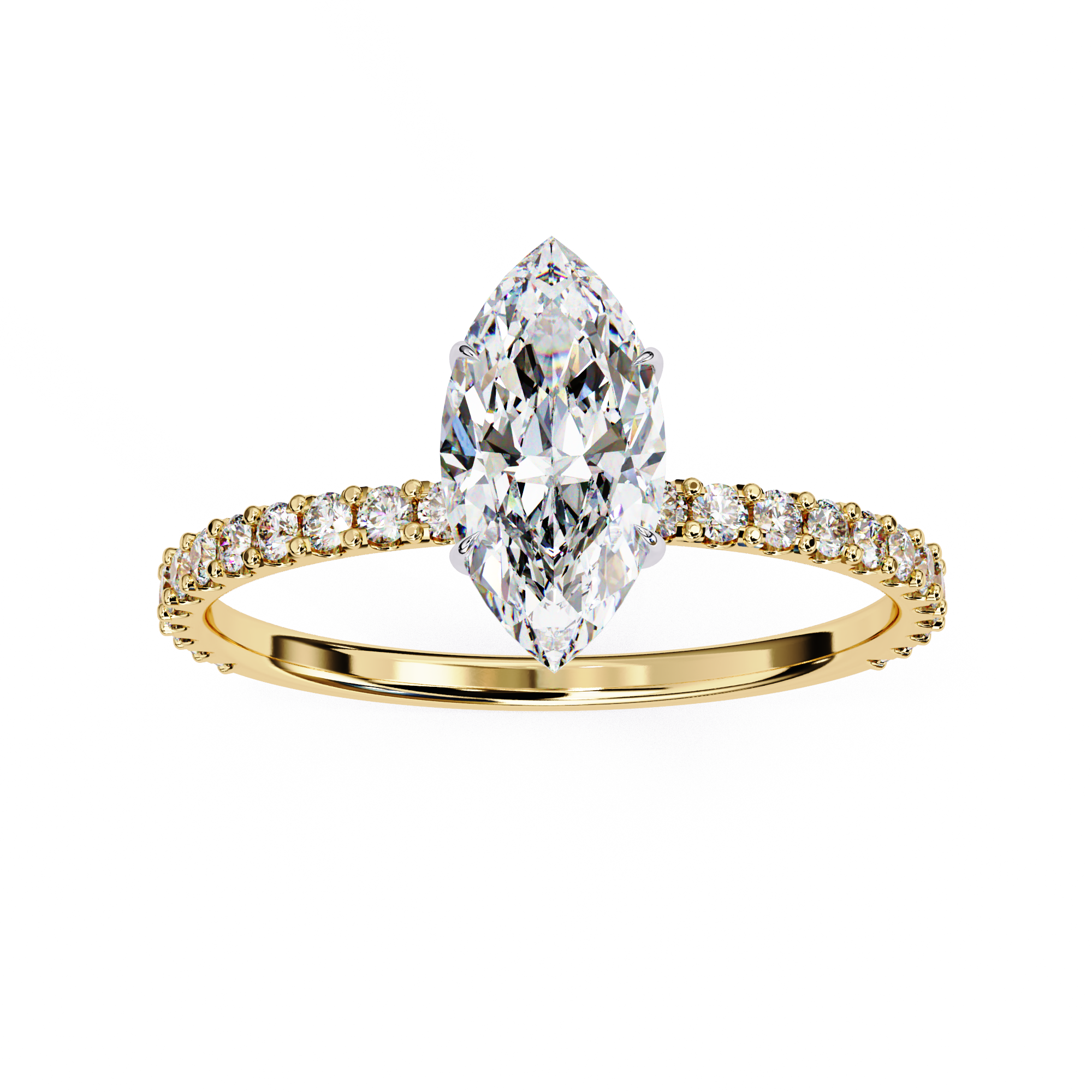 Bridal diamond ring with Marquise cut and pavé band detail