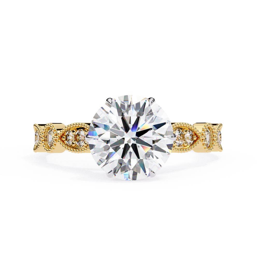 Gold Milgrain Cathedral engagement ring with sustainable lab-grown round solitaire diamond